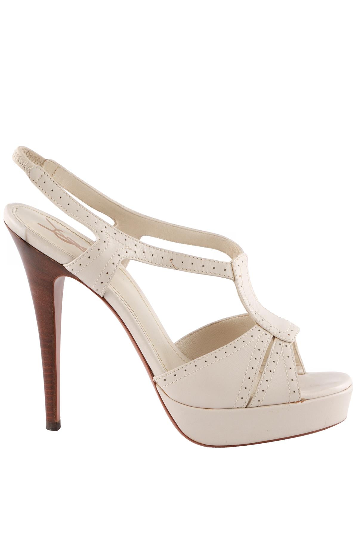 YVES SAINT LAURENT ECRU LEATHER PLATFORM SANDALS EU 38 UK 5 US 8