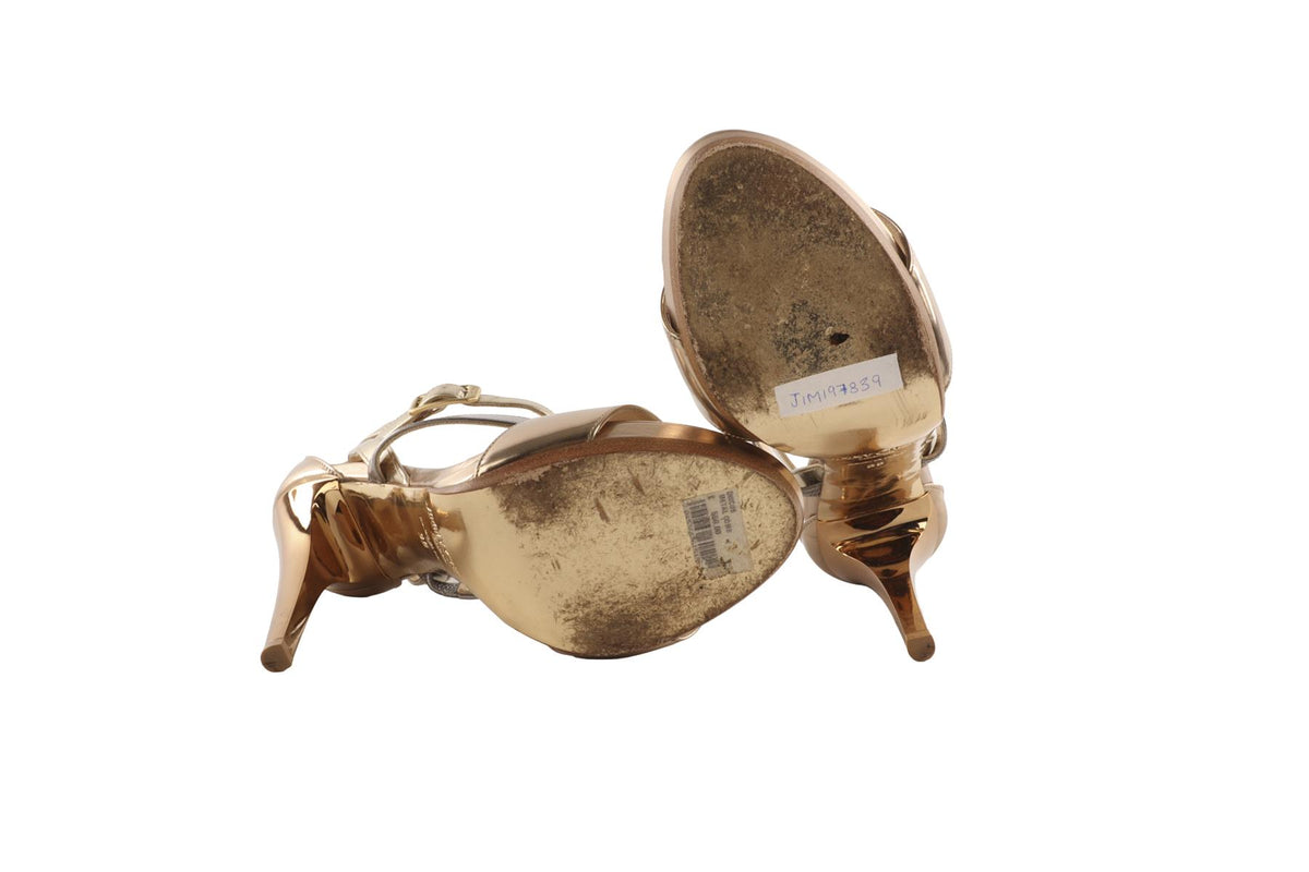 JIMMY CHOO GOLD LEATHER SANDALS EU 38 UK 5 US 8