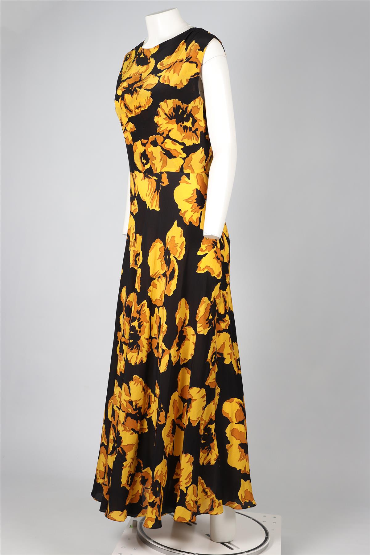 RAEY BLACK AND YELLOW SILK MAXI DRESS UK 14