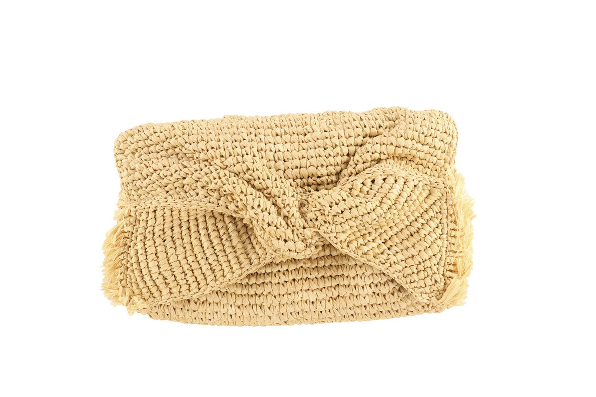 ANYA HINDMARCH BEIGE RAFFIA CLUTCH