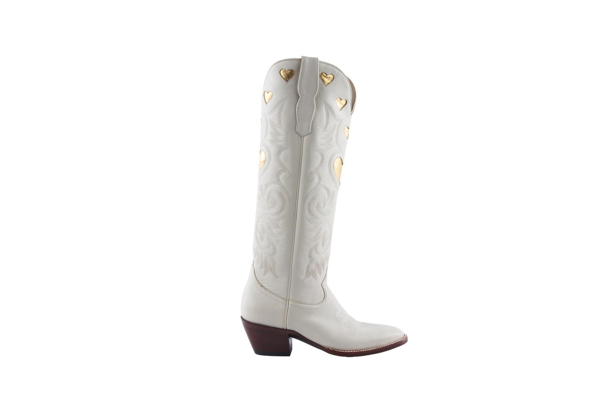 Cream Leather Knee High Boot