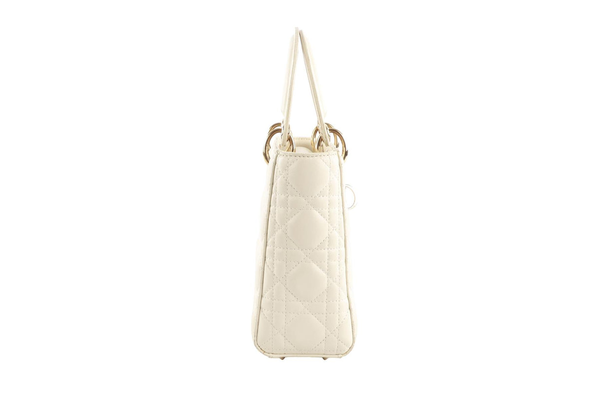 CHRISTIAN DIOR ECRU LADY DIOR MY ABCDIOR SMALL CANNAGE LEATHER TOTE BAG