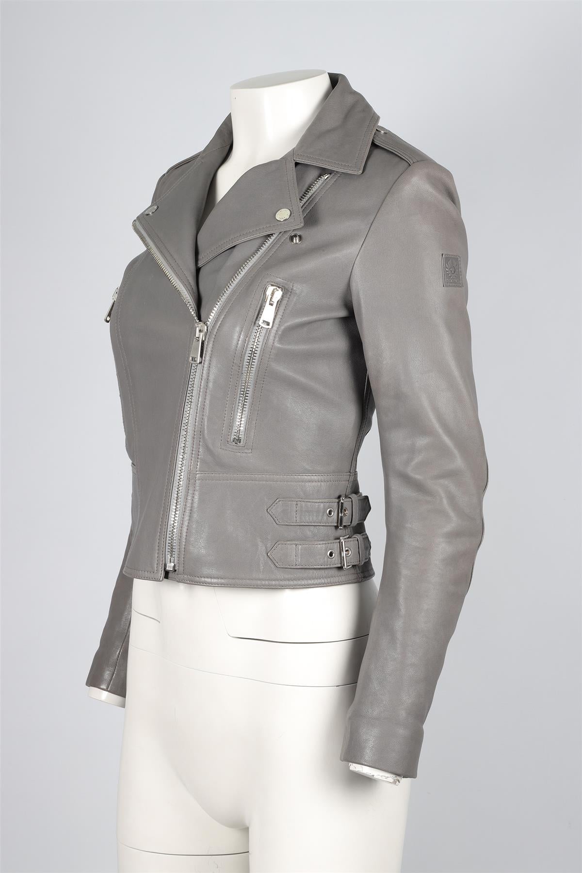 BELSTAFF GREY LEATHER JACKET IT 36 UK 4