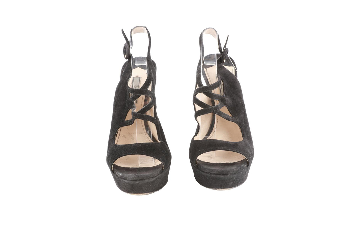 PRADA BLACK SUEDE PLATFORM SANDALS EU 38 UK 5 US 8