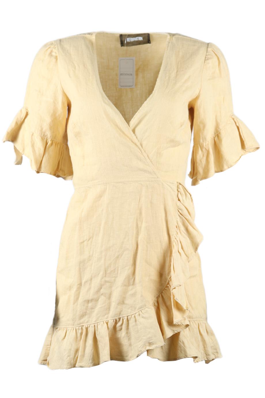 REFORMATION LINEN MINI WRAP DRESS MEDIUM