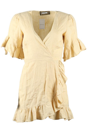 REFORMATION LINEN MINI WRAP DRESS MEDIUM nikkibradford