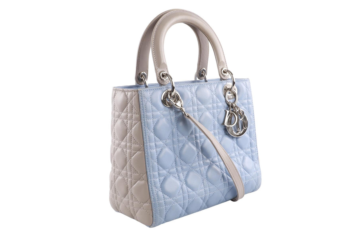 CHRISTIAN DIOR BLUE LADY DIOR MEDIUM BI-COLOUR CANNAGE LEATHER TOTE BAG