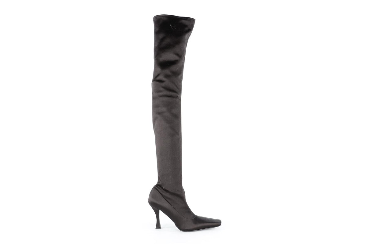 PROENZA SCHOULER BLACK SATIN OVER THE KNEE BOOTS EU 38.5 UK 5.5 US 8.5