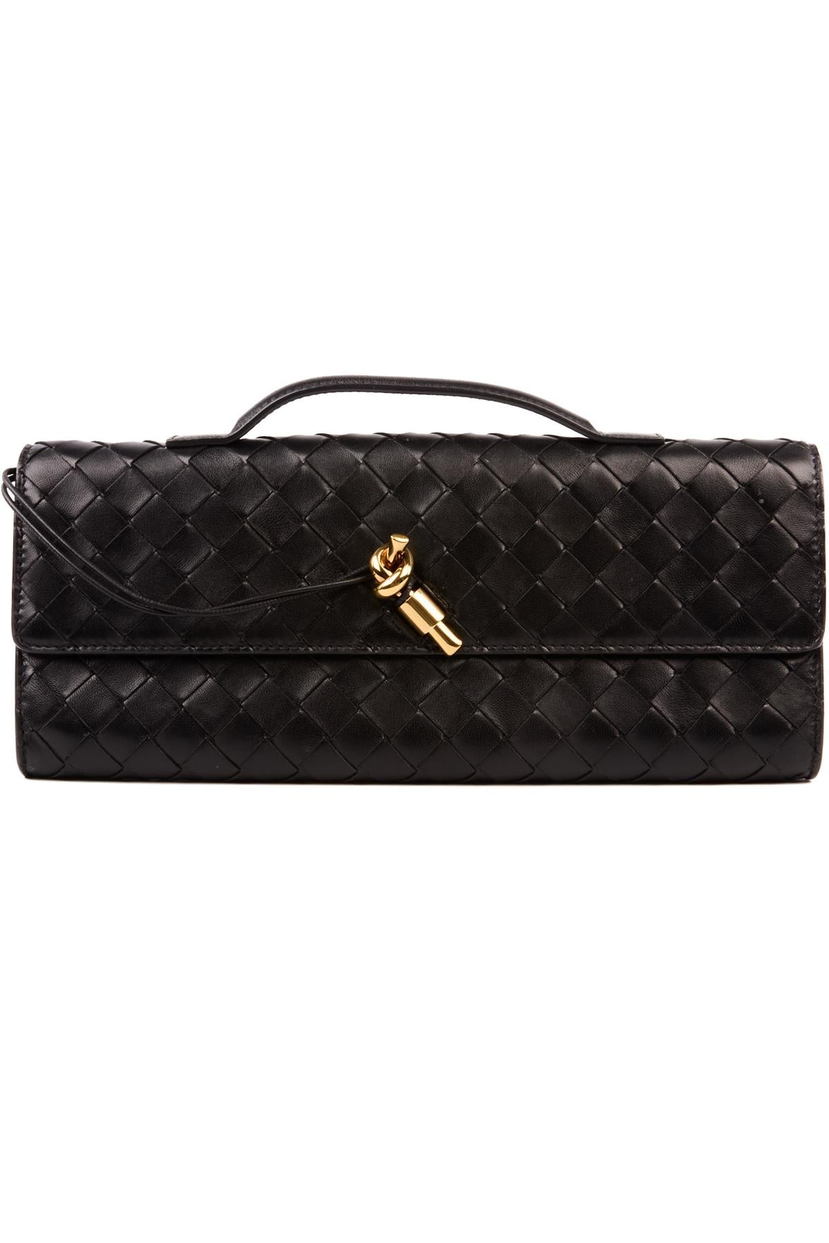 BOTTEGA VENETA BLACK ANDIAMO LONG INTRECCIATO LEATHER CLUTCH