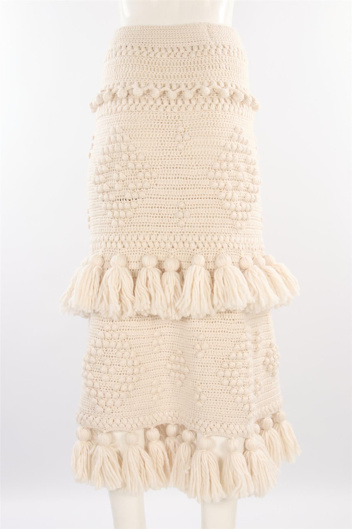 ZIMMERMANN ECRU WOOL MAXI SKIRT UK 10