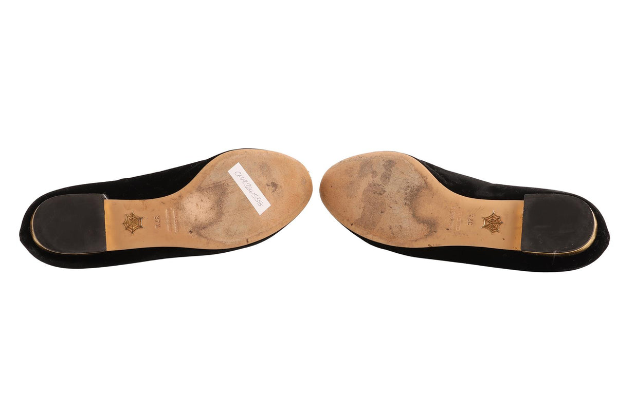 CHARLOTTE OLYMPIA BLACK VELVET BALLET FLATS EU 37.5 UK 4.5
