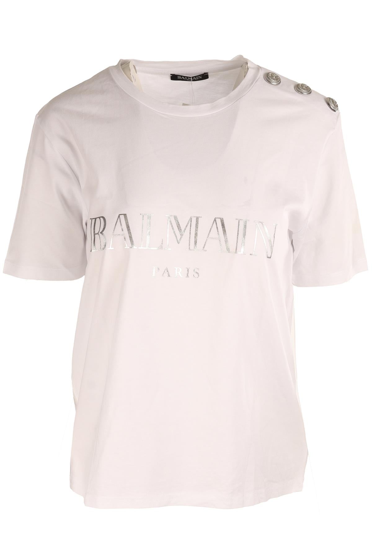 BALMAIN WHITE COTTON T-SHIRT FR 42
