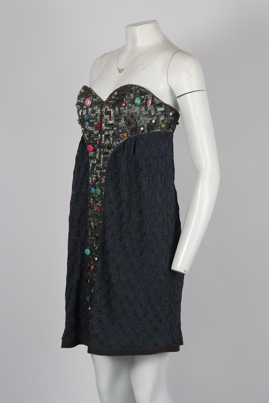 MISSONI STRAPLESS EMBELLISHED CROCHET MINI DRESS IT 44 UK 12