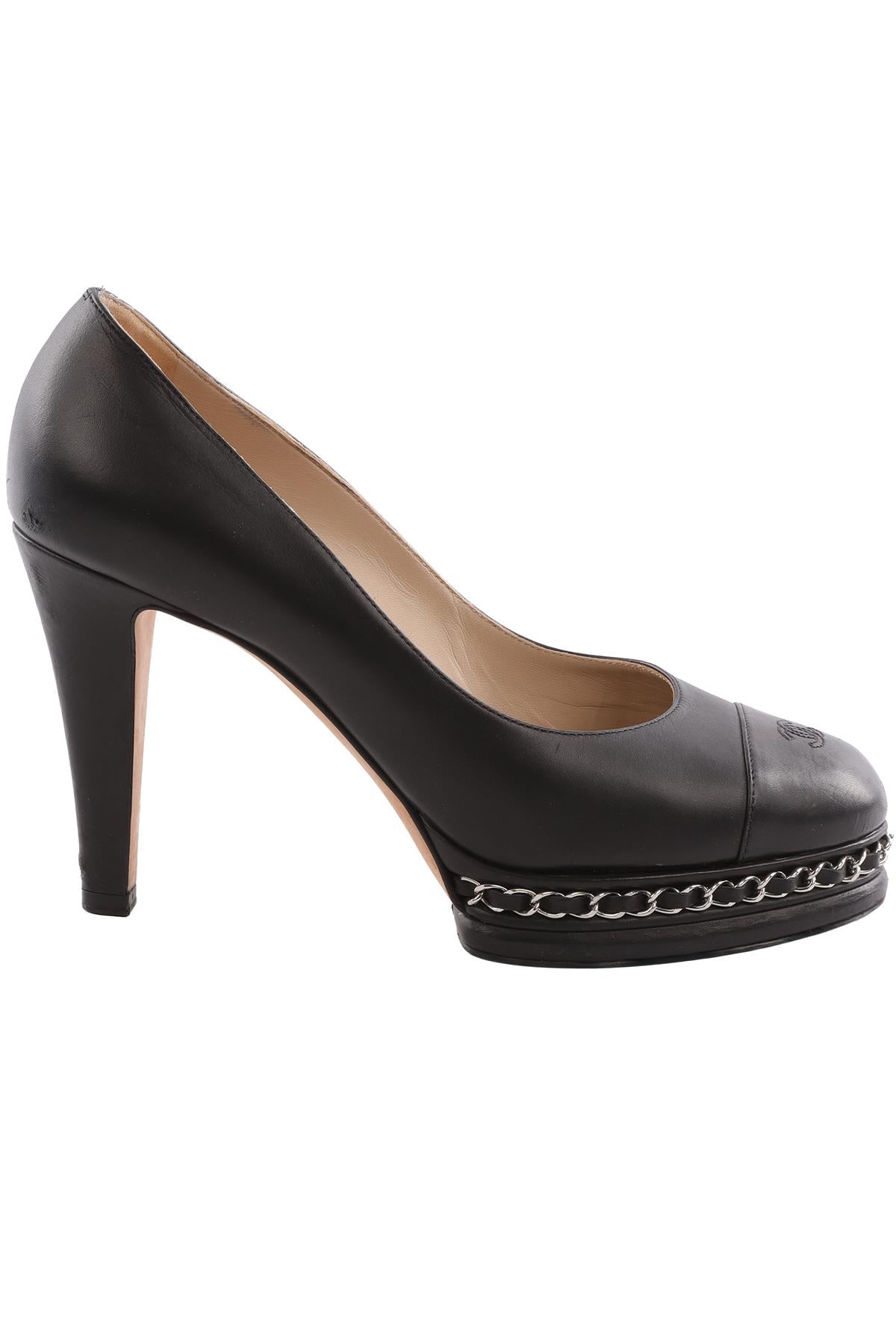 CHANEL BLACK 2013 LEATHER PLATFORM PUMPS EU 38