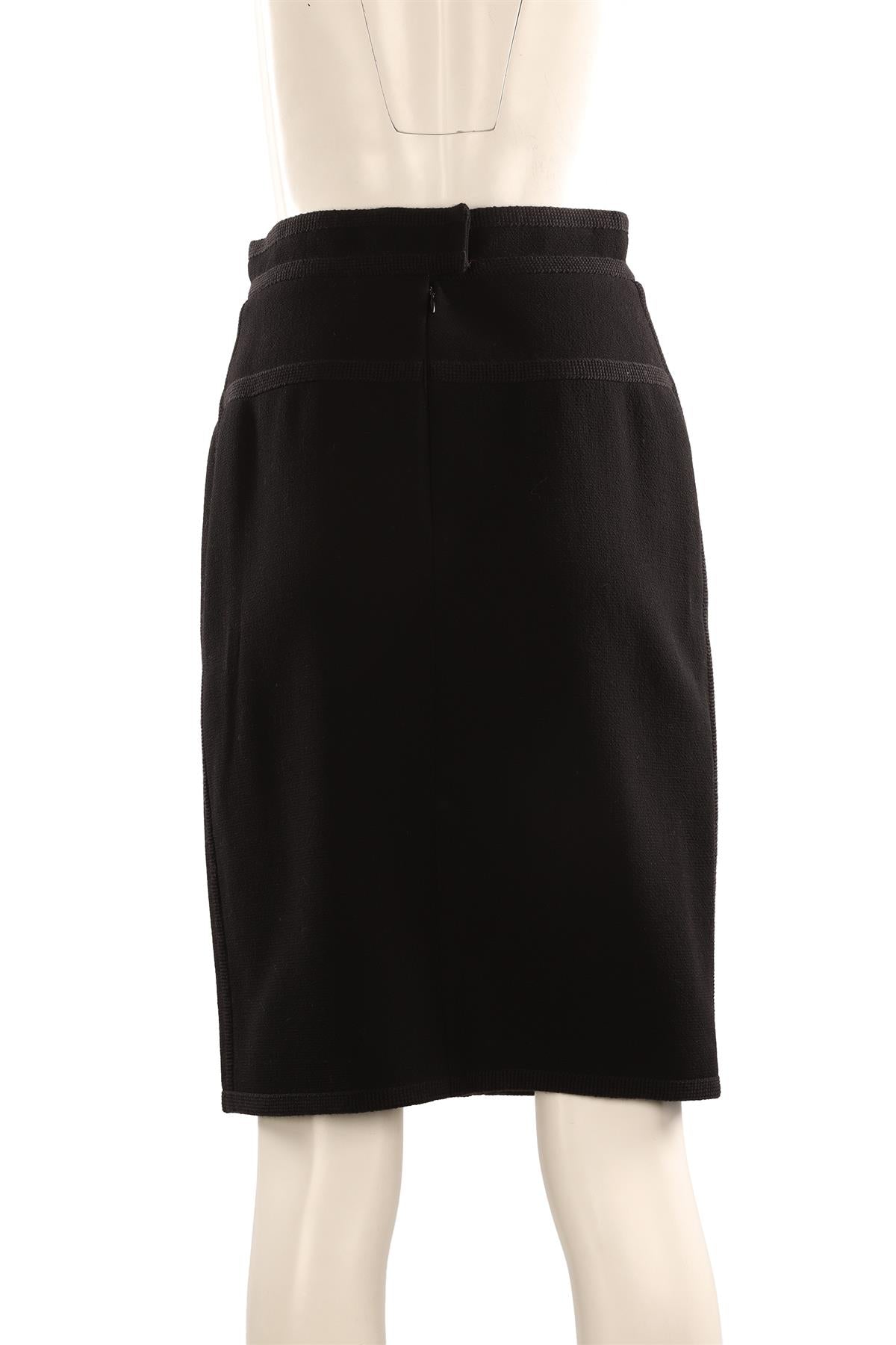CHANEL BLACK 1991 WOOL MINI SKIRT FR 40 UK 12