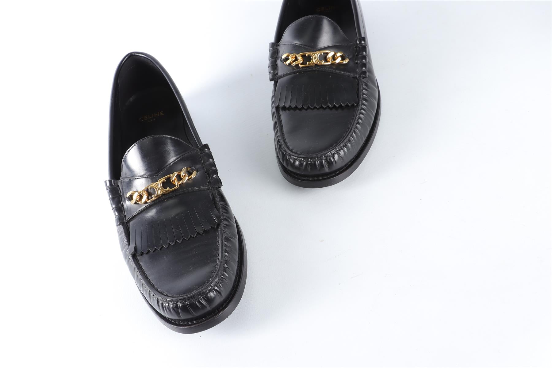 CELINE BLACK MEN'S TRIOMPHE LEATHER LOAFERS EU 41.5 UK 7.5 US 8.5
