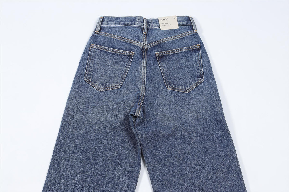 AGOLDE NAVY HIGH RISE WIDE LEG JEANS W24 UK 6