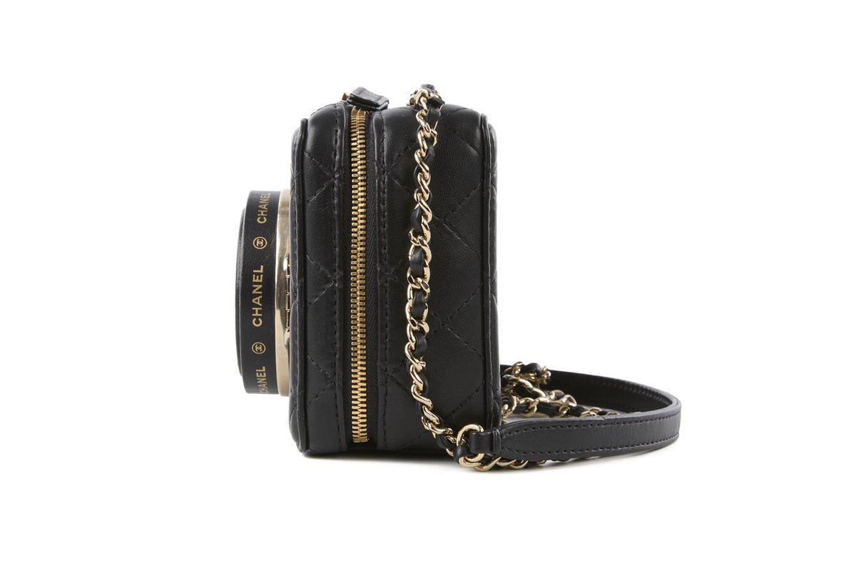 CHANEL BLACK 2024 CAMERA QUILTED LEATHER SHOULDER BAG