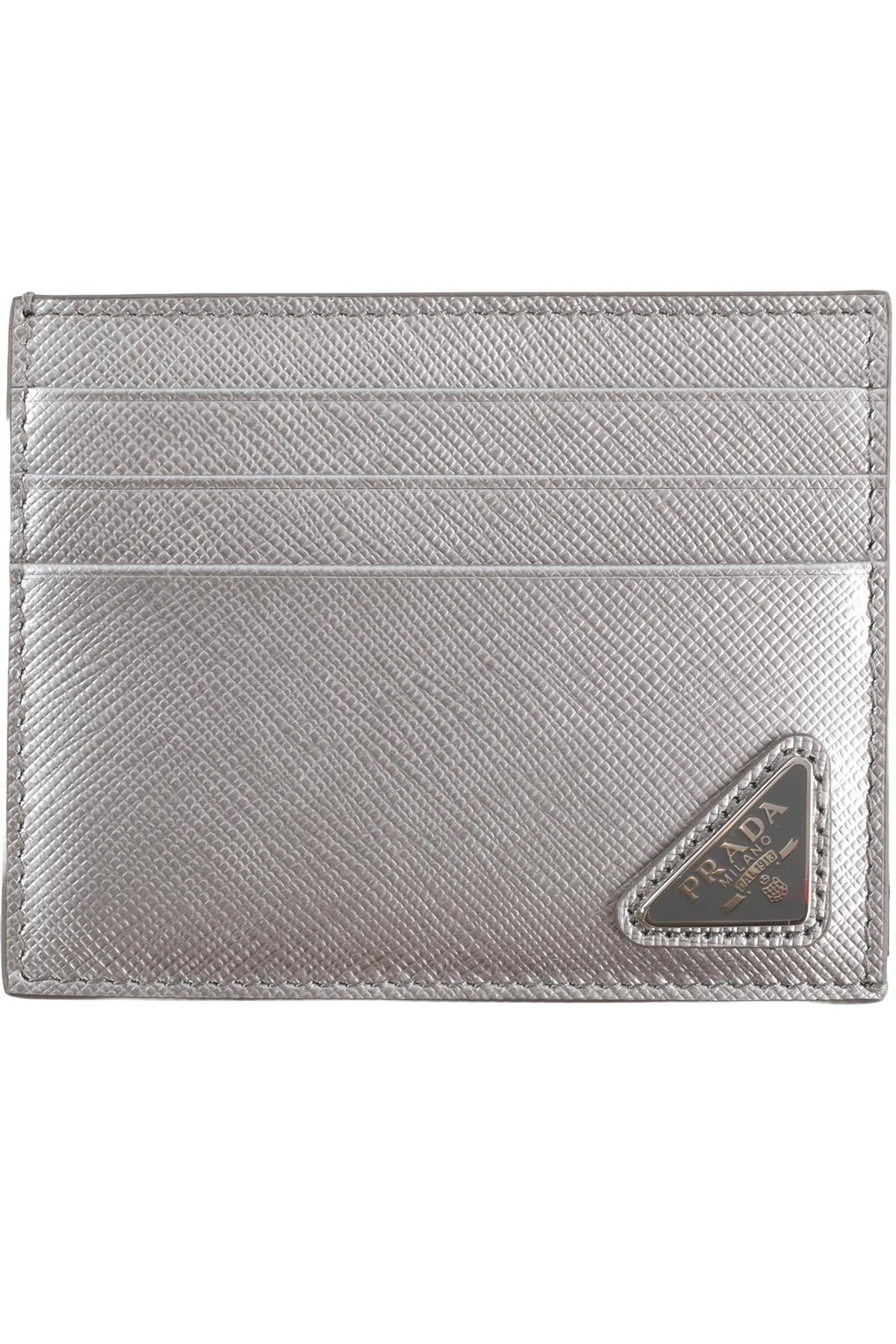 PRADA SILVER SAFFIANO LEATHER CARD HOLDER
