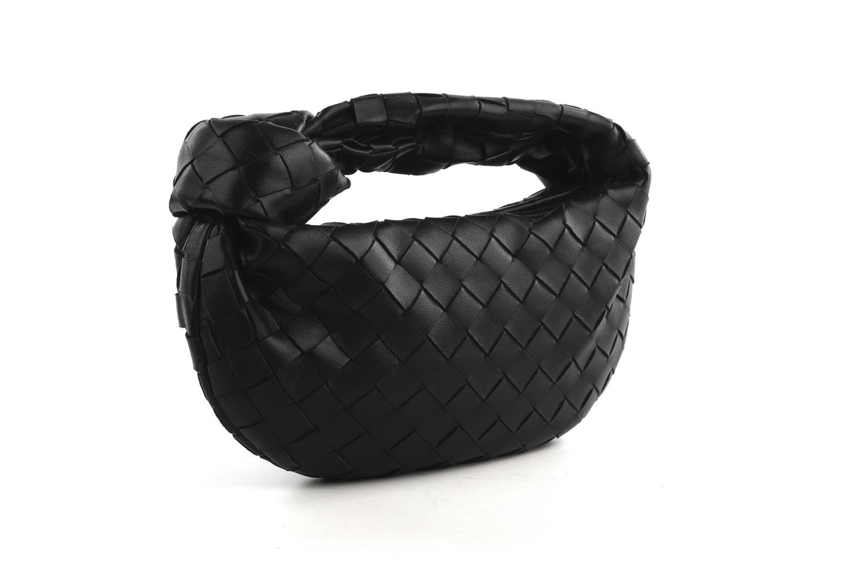 BOTTEGA VENETA BLACK JODIE MINI INTRECCIATO LEATHER TOTE BAG