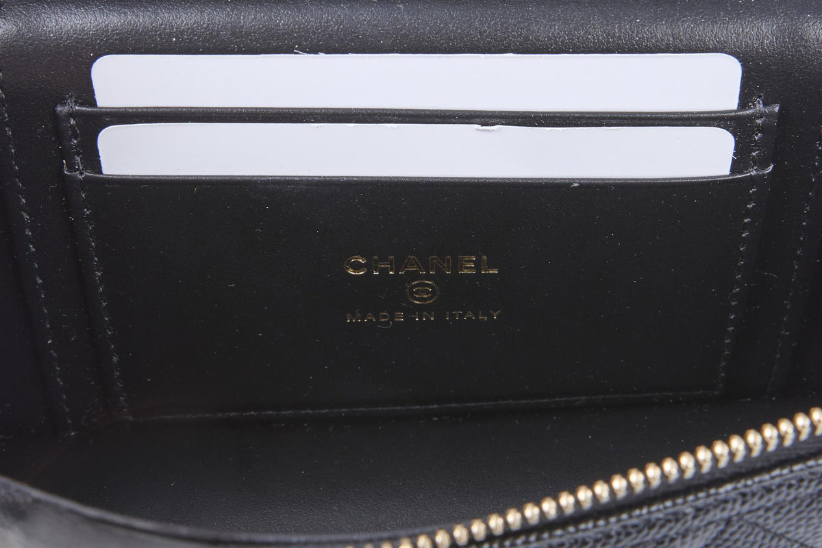 CHANEL BLACK 2025 VANITY CASE WITH CHAIN QUILTED CAVIAR LEATHER SHOULDER BAG
