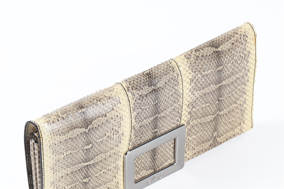 ROGER VIVIER BEIGE BELLE SNAKESKIN CLUTCH
