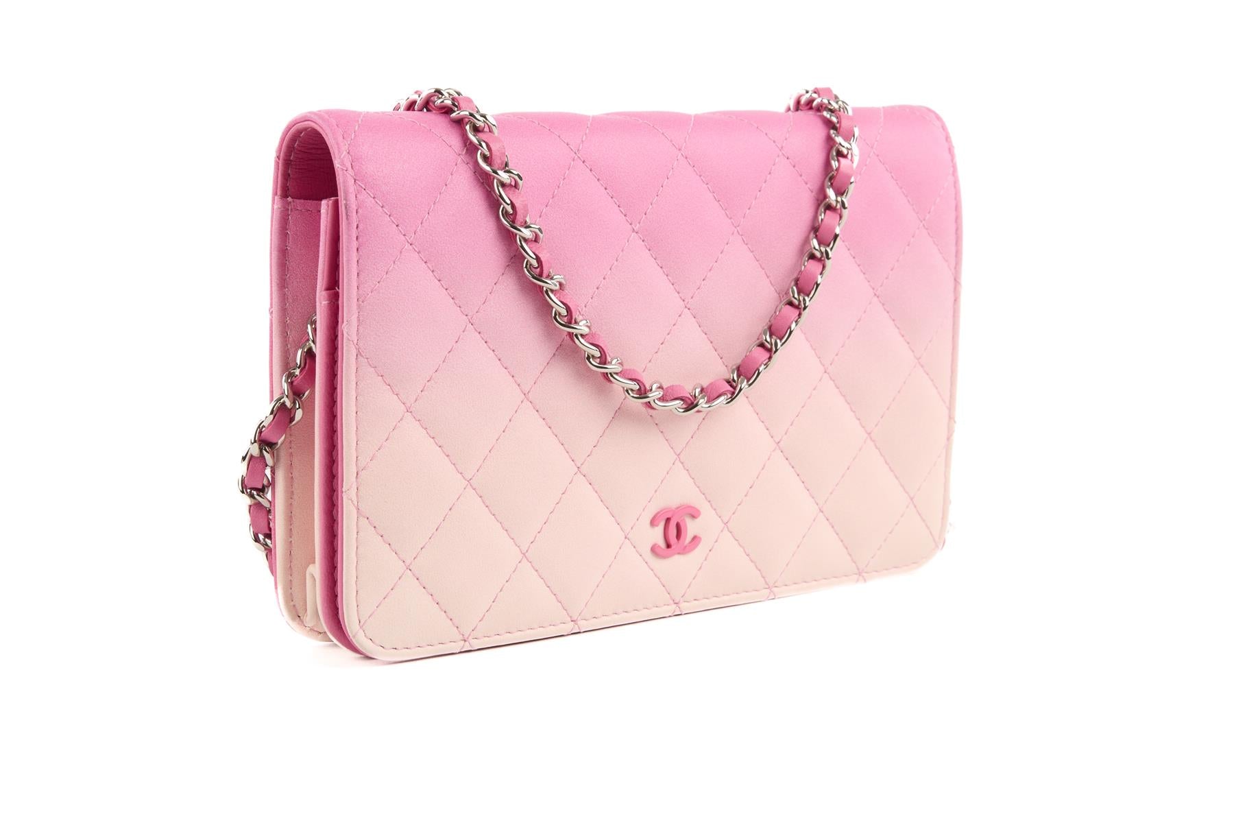 CHANEL PINK 2015-2016 WALLET ON CHAIN OMBRE LEATHER SHOULDER BAG