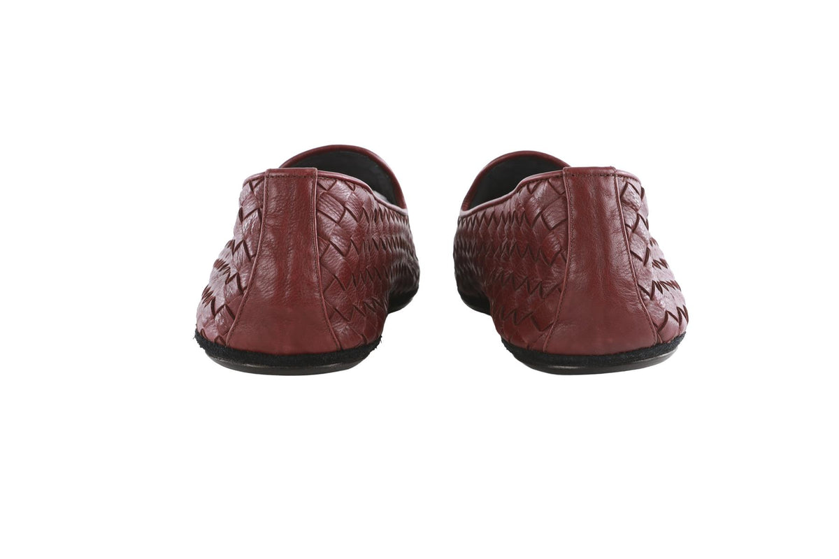 BOTTEGA VENETA BURGUNDY MEN'S INTRECCIATO LEATHER LOAFERS EU 42.5 UK 8.5 US 9.5