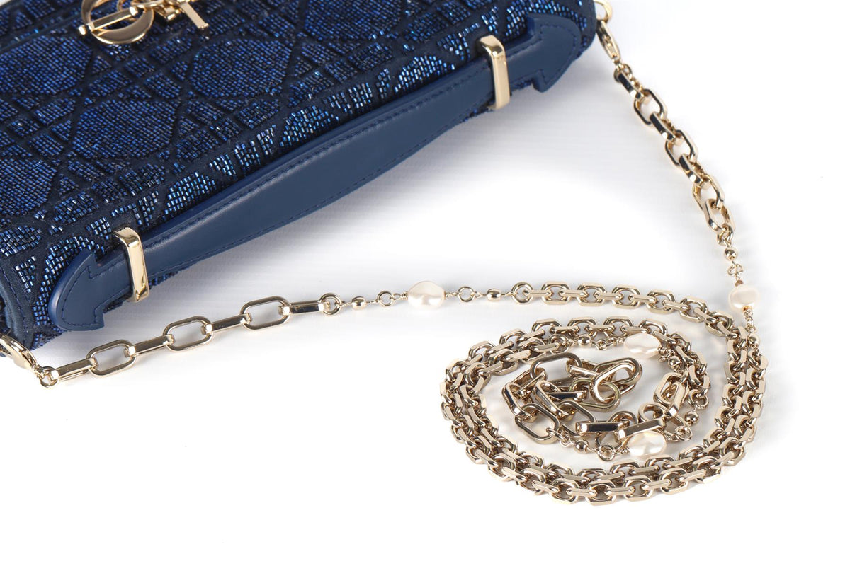CHRISTIAN DIOR BLUE MY DIOR MINI BEAD AND SATIN CLUTCH