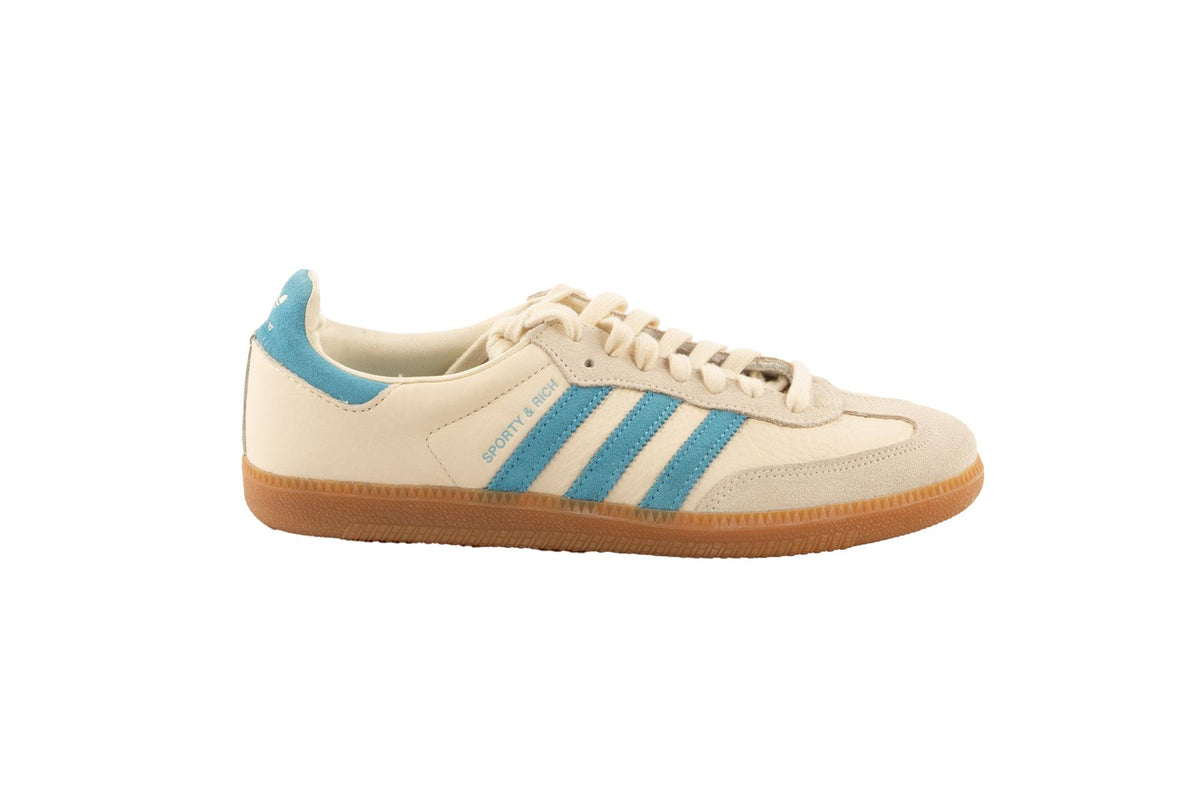 ADIDAS + SPORTY & RICH BEIGE SAMBA CREAM BLUE SNEAKERS UK 6 EU 39 US 9