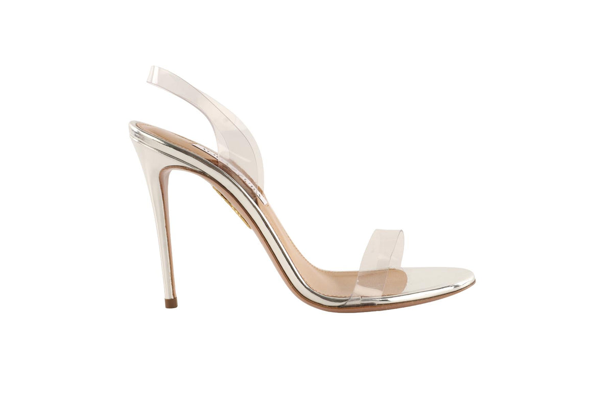 AQUAZZURA SILVER PVC SLINGBACK SANDALS EU 37 UK 4 US 7