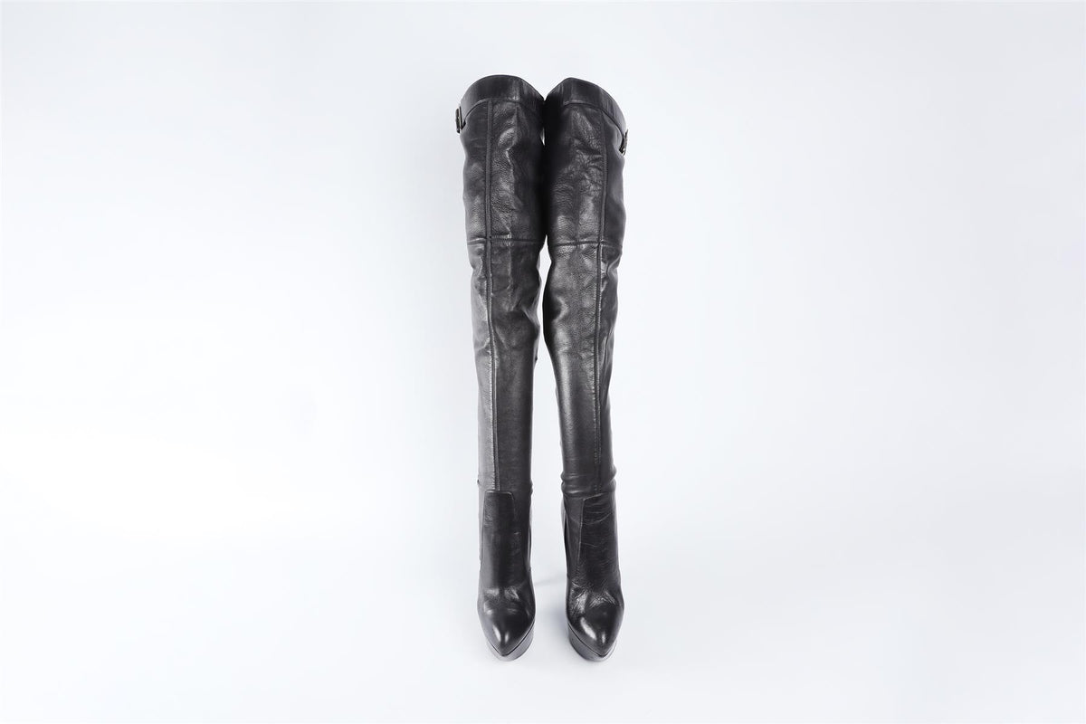 YVES SAINT LAURENT BLACK LEATHER OVER THE KNEE BOOTS EU 36 UK 3 US 6
