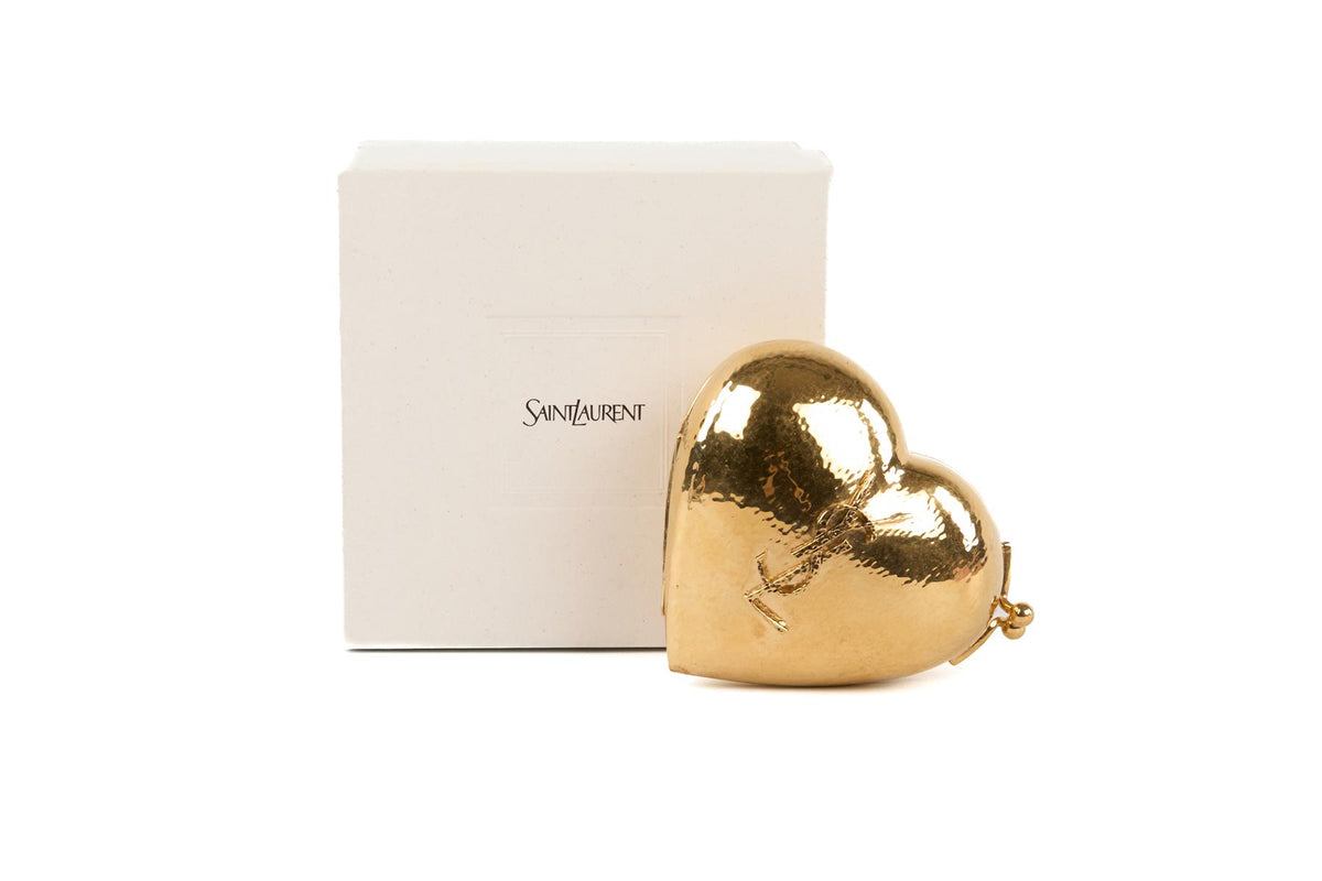 SAINT LAURENT GOLD 2026 EVENING HEART MINI BRASS CLUTCH