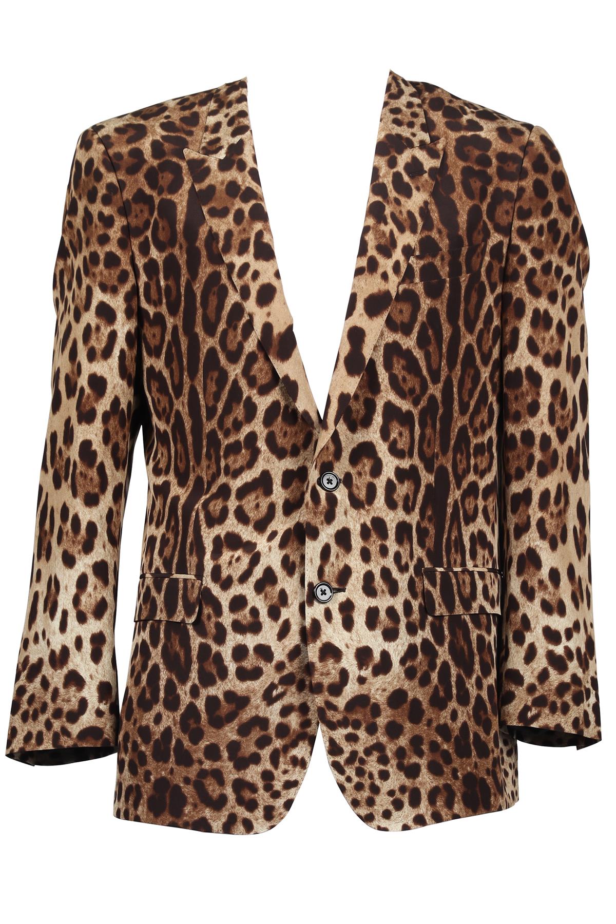 DOLCE & GABBANA MARTINI BROWN MEN'S LEOPARD PRINT SILK BLAZER IT 52 UK 42