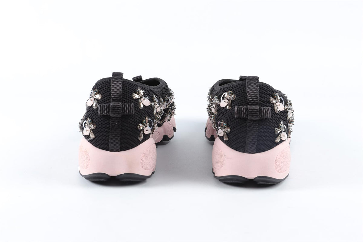 CHRISTIAN DIOR BLACK CRYSTAL AND MESH SNEAKERS EU 38 UK 5 US 8