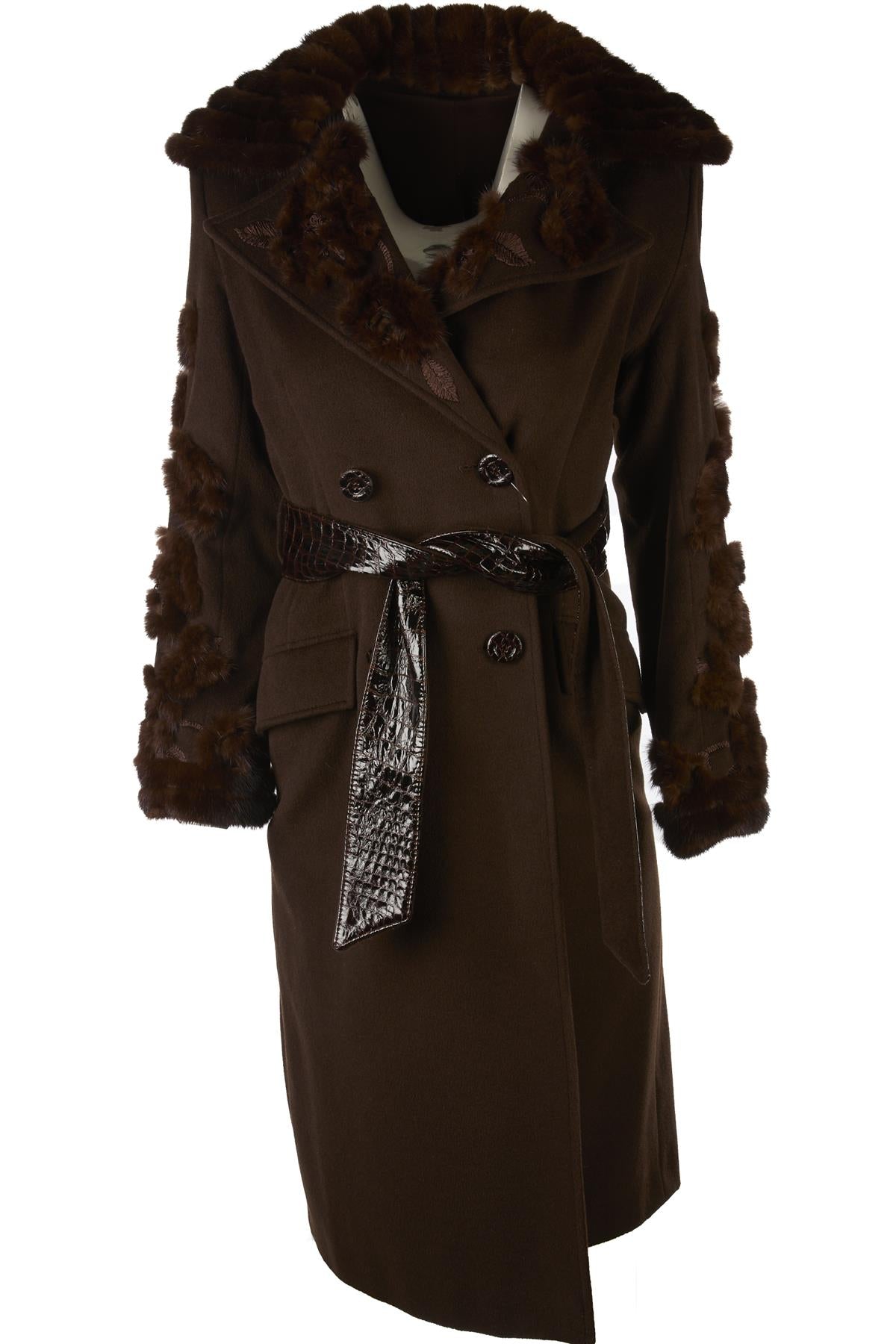 FONTANA COUTURE BROWN VINTAGE MINK FUR AND WOOL COAT IT 40 UK 8