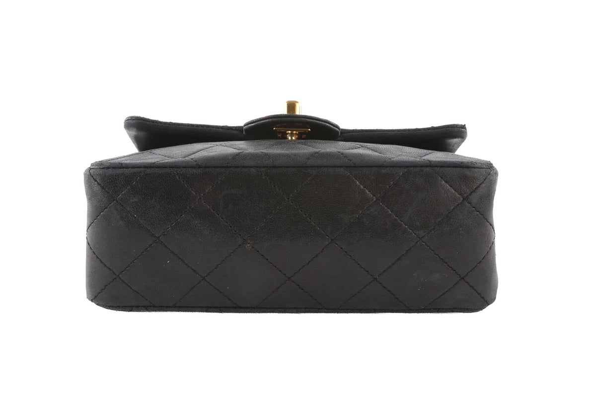 CHANEL BLACK 1986-1988 SQUARE MINI FLAP QUILTED LEATHER SHOULDER BAG