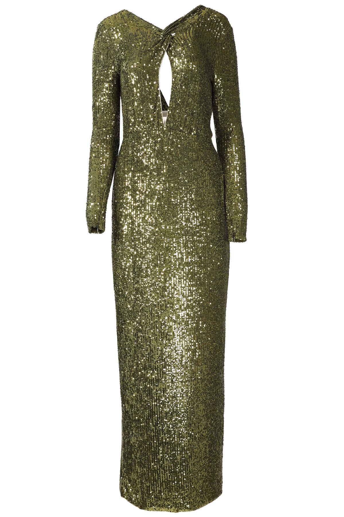 DUNDAS GREEN SEQUIN MAXI DRESS IT 38 UK 6