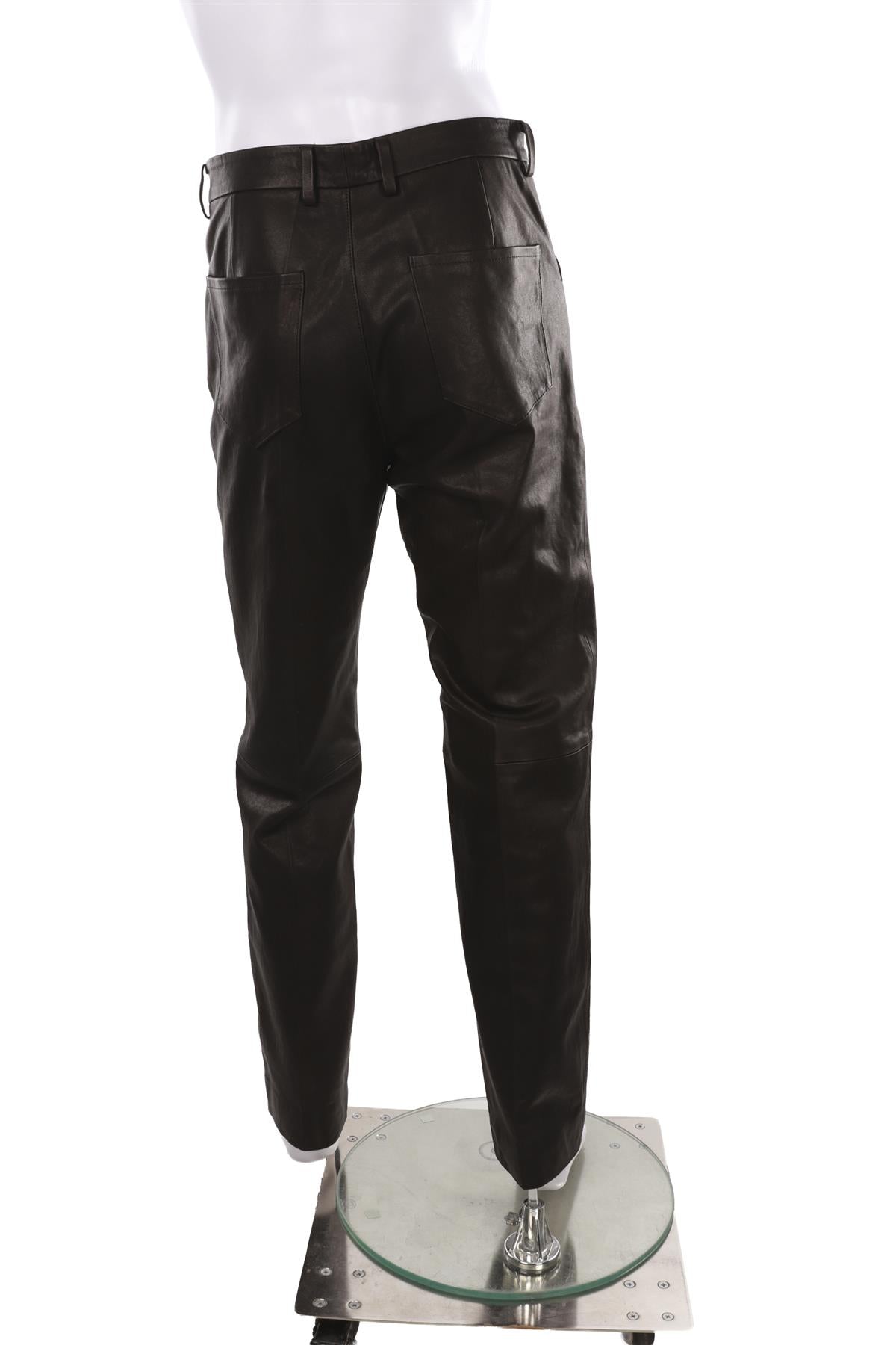 BLACK MEN'S LEATHER STRAIGHT LEG PANTS
