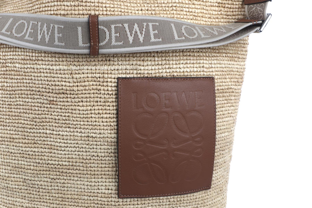 LOEWE + PAULA'S IBIZA BEIGE SLIT LARGE RAFFIA TOTE BAG