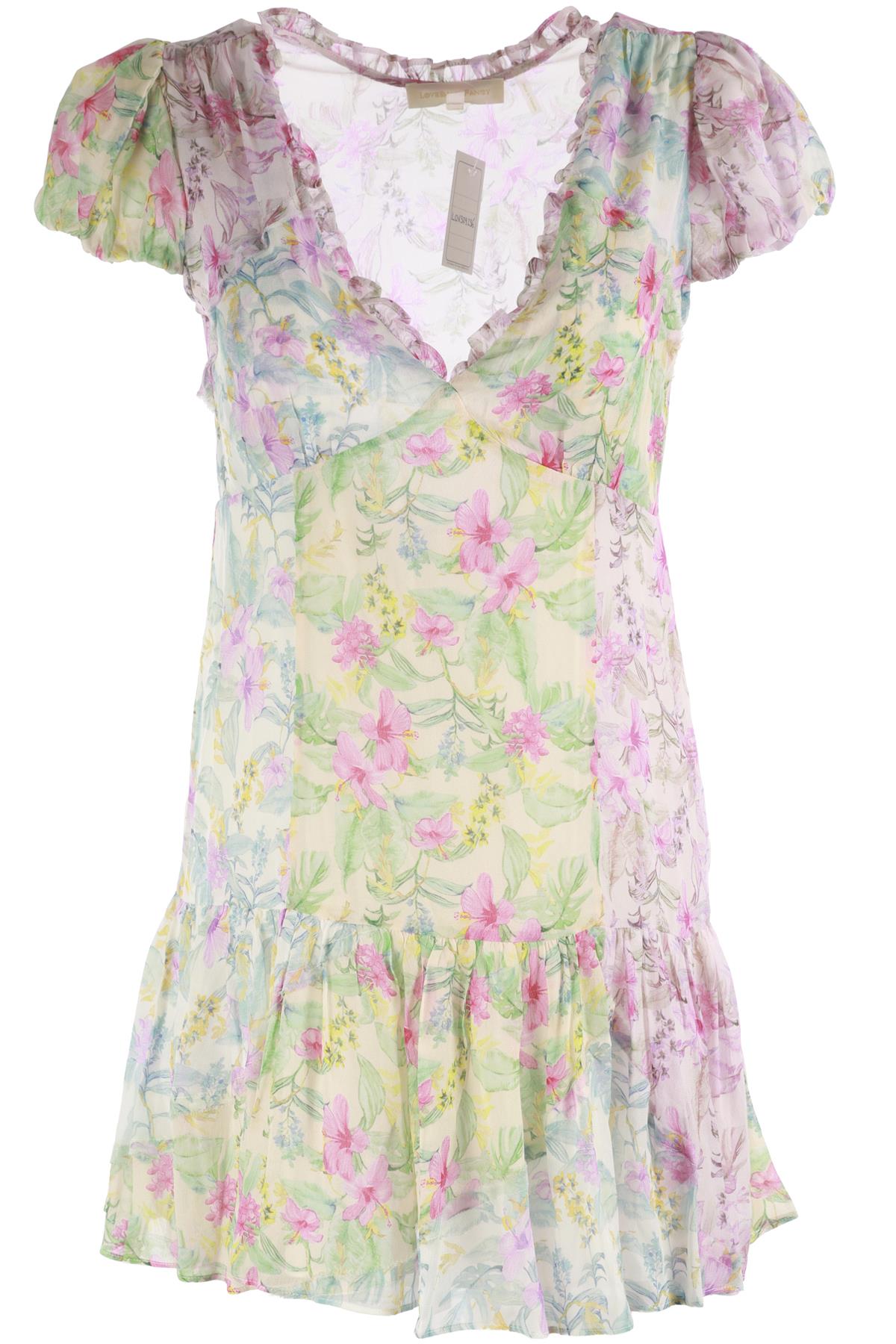 LOVESHACKFANCY MULTI CREPE MINI DRESS US 0 UK 4