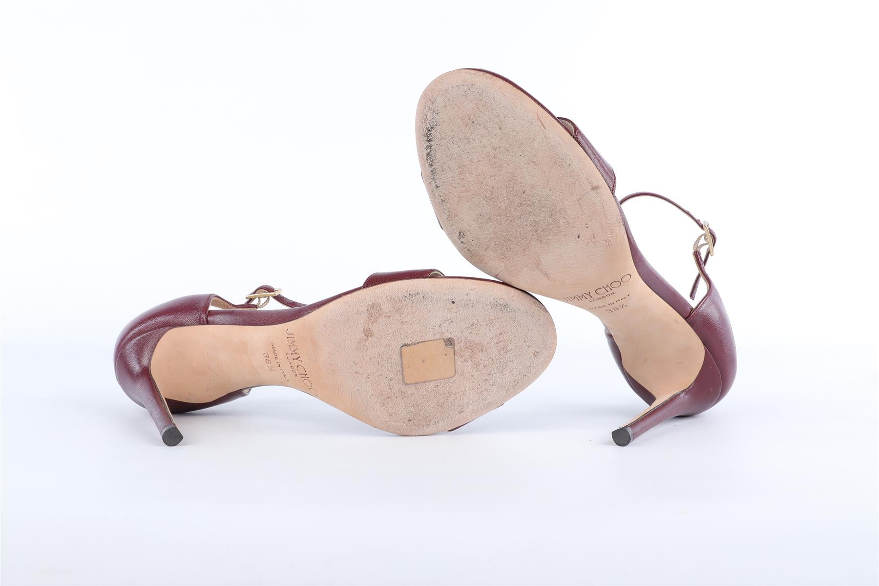 JIMMY CHOO BURGUNDY LEATHER SANDALS EU 38.5 UK 5.5 US 8.5