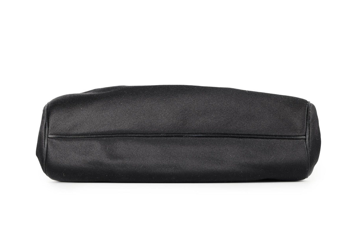 JUDITH LEIBER BLACK VINTAGE CRYSTAL AND SATIN CLUTCH