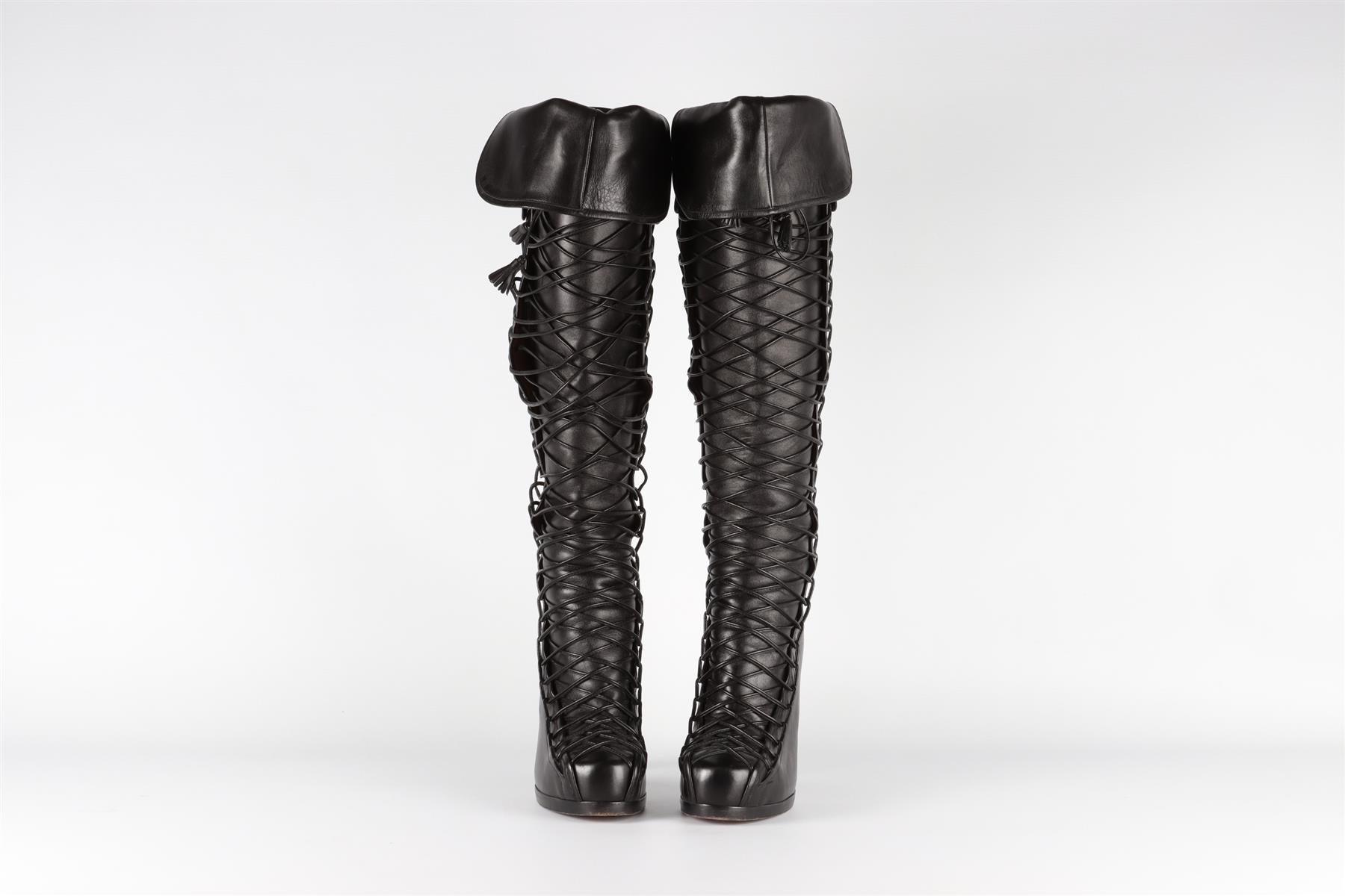 TABITHA SIMMONS BLACK LEATHER KNEE HIGH BOOTS EU 38 UK 5 US 8