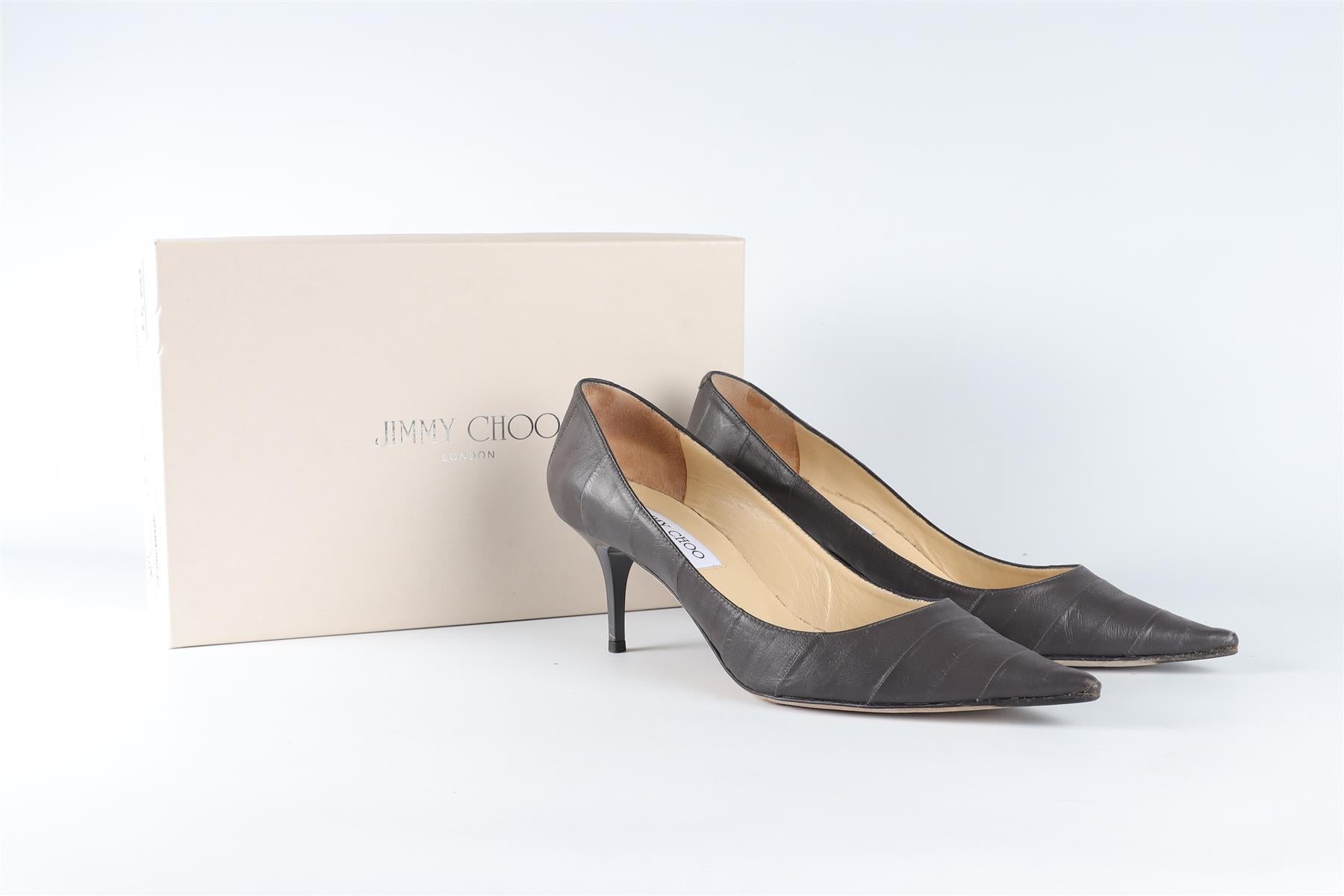 JIMMY CHOO GREY LEATHER PUMPS EU 38.5 UK 5.5 US 8.5