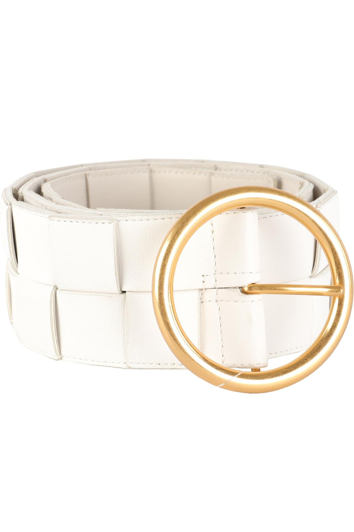 BOTTEGA VENETA WHITE INTRECCIATO LEATHER WAIST BELT 85 CM