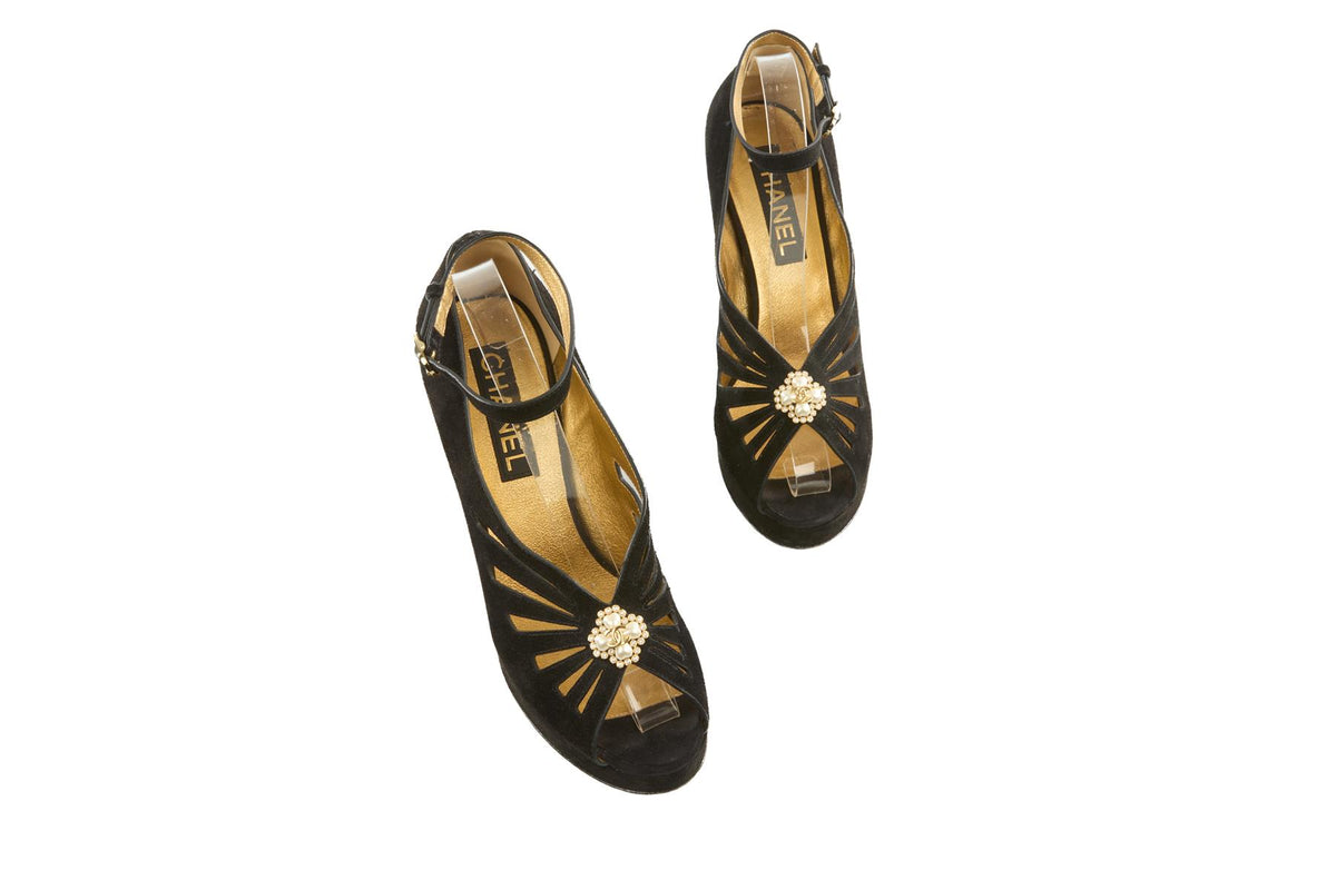 CHANEL BLACK 2024 SUEDE PLATFORM SANDALS EU 39 UK 6 US 9