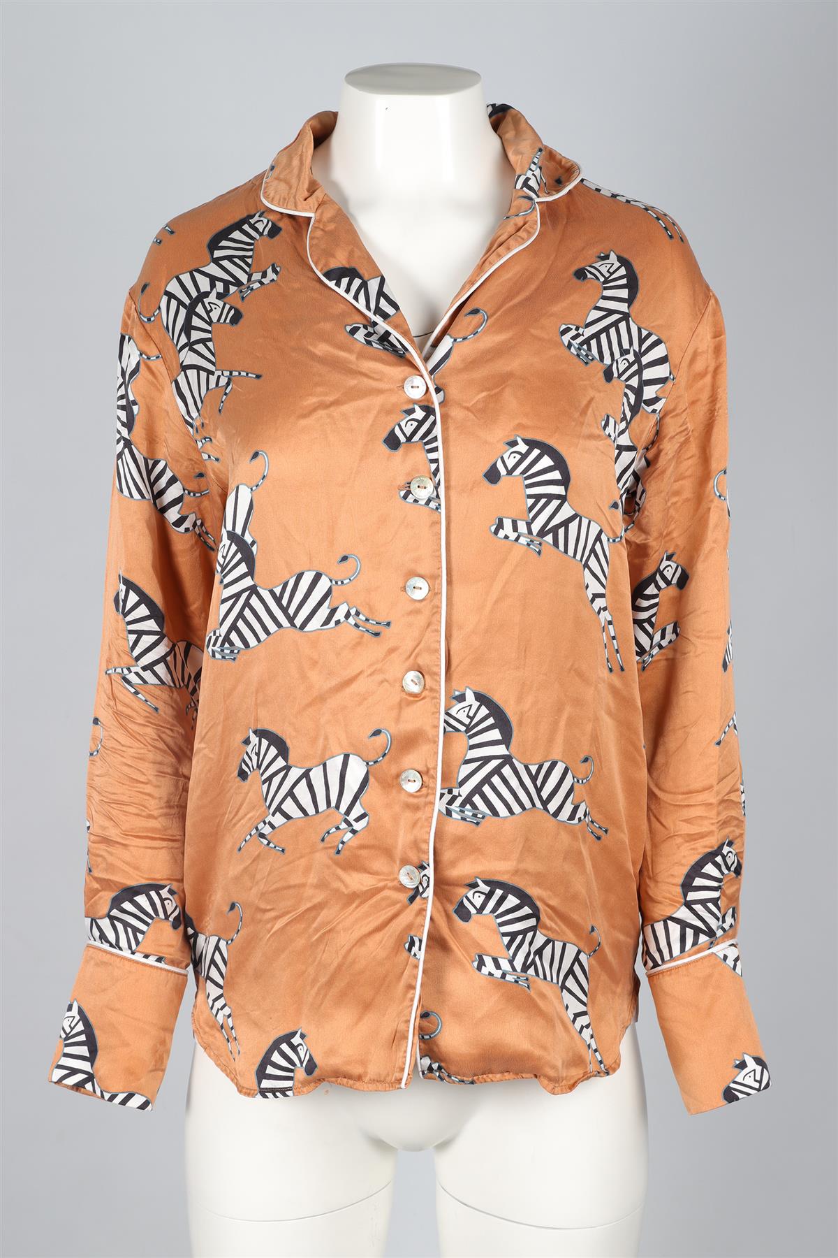 OLIVIA VAN HALLE ORANGE SILK SHIRT SMALL
