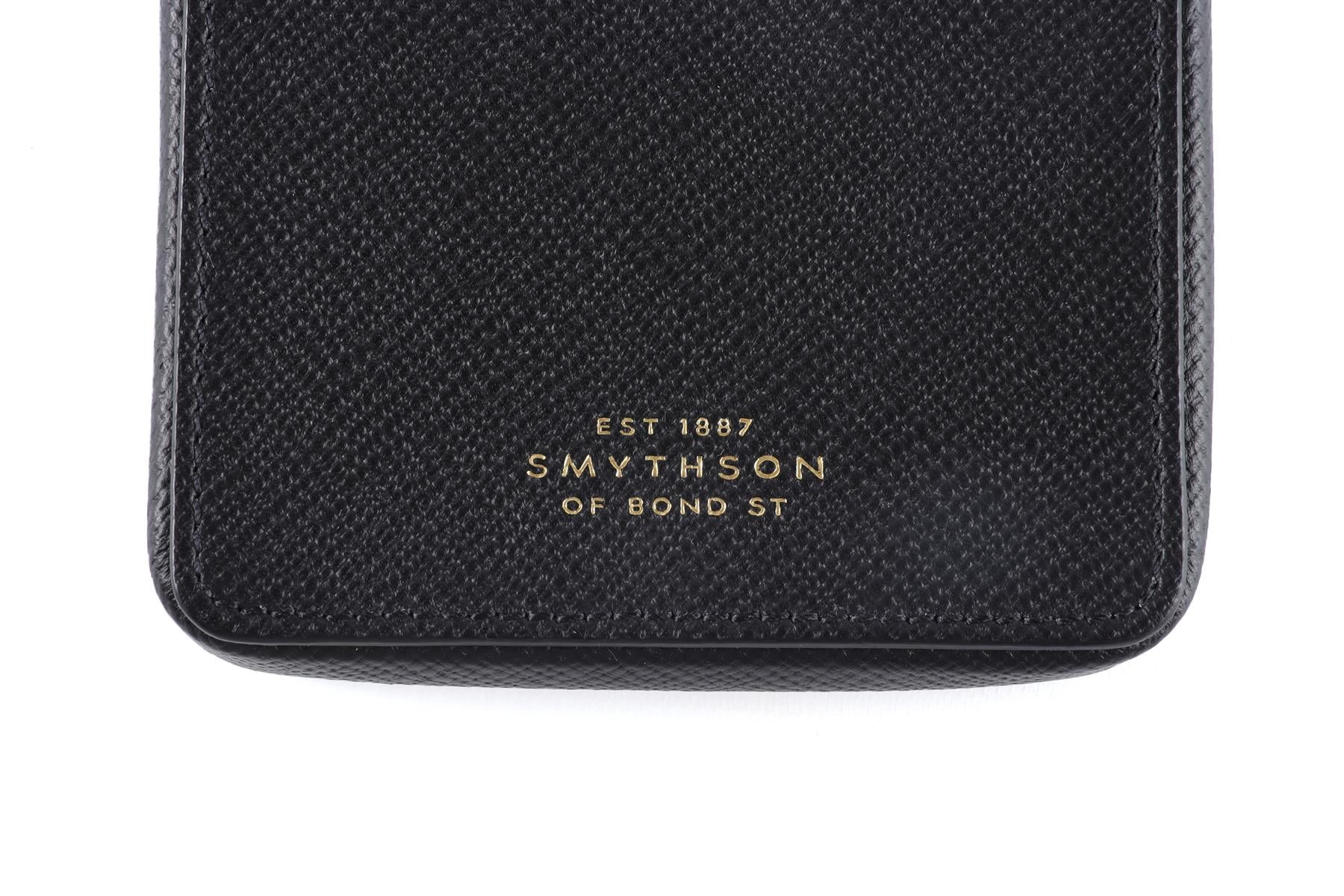 Smythson of Bond Street Black Panama Leather Phone Case