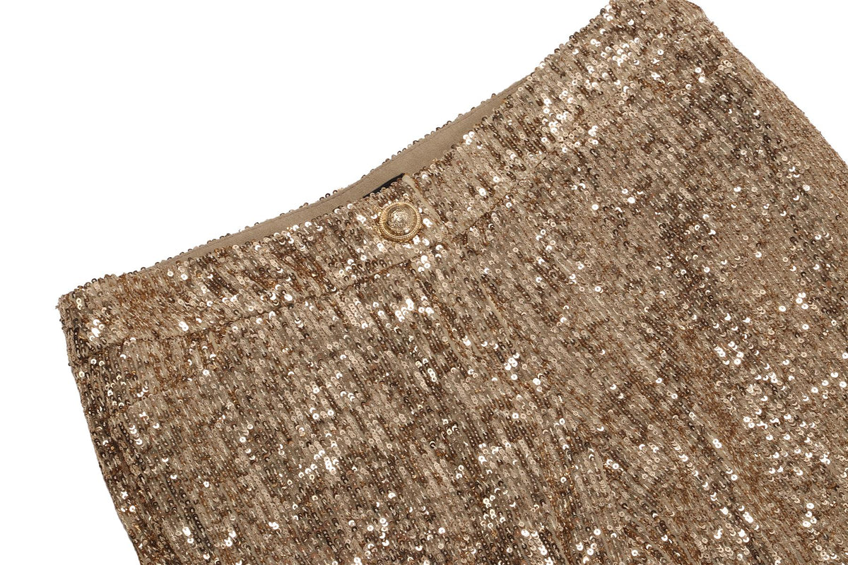 BALMAIN GOLD SEQUIN STRAIGHT LEG PANTS FR 38 UK 10
